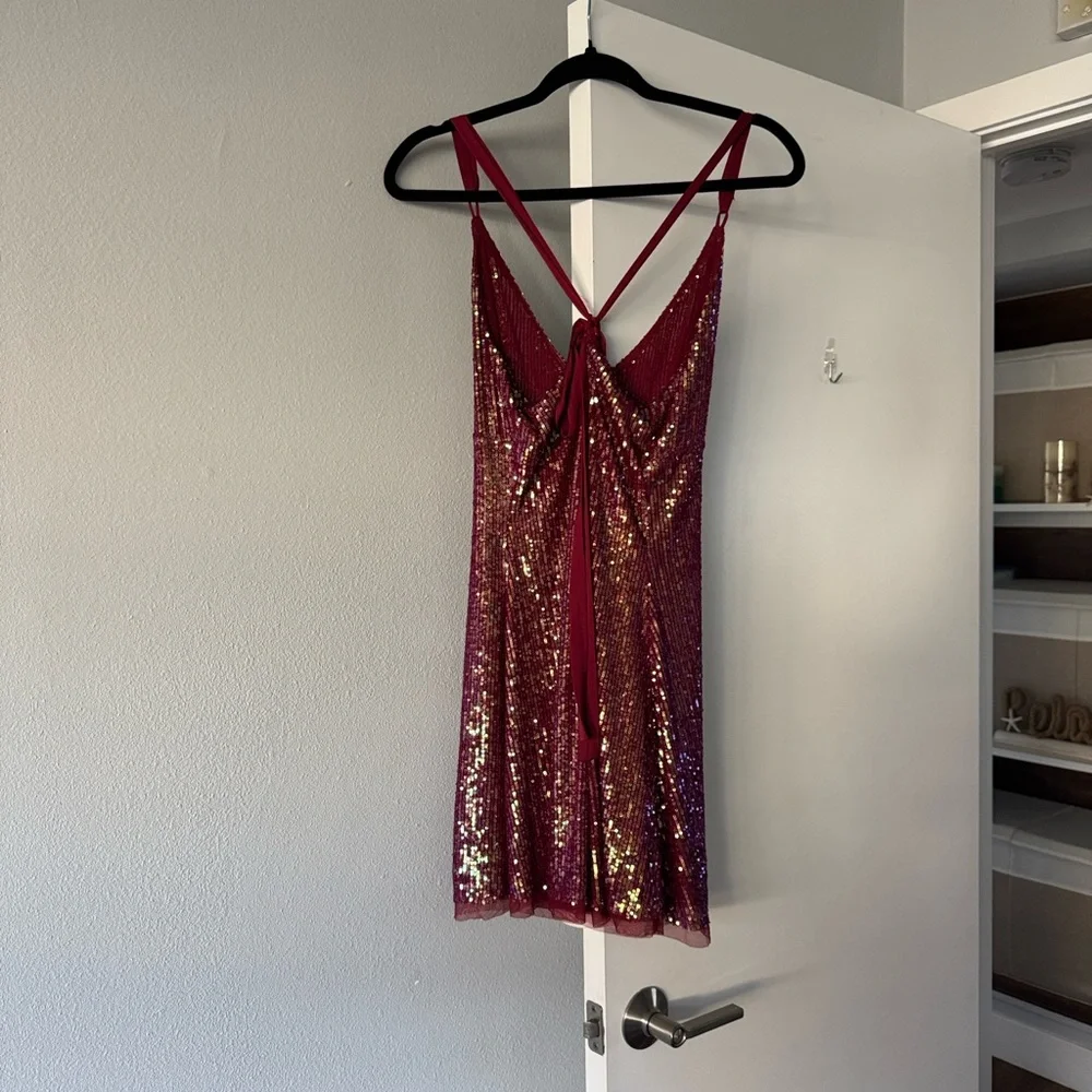 Free People  Gold Dust mini Burgundy Dress - Picture 3 of 7